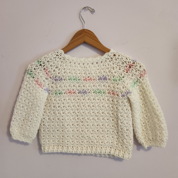 Handmade Handknitted Little Girls Pastel Button Cardigan Sweater - Picture 5 of 12